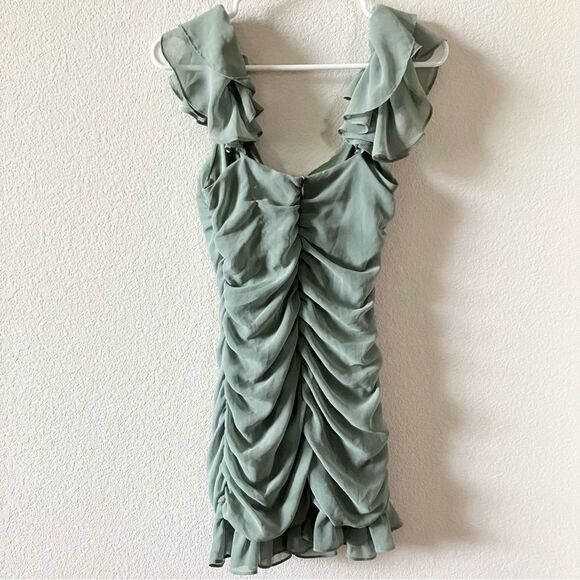 Zara Green Cottagecore Preppy Feminine Flowy Ruffled Fitted Summer Mini Dress M - Picture 10 of 13